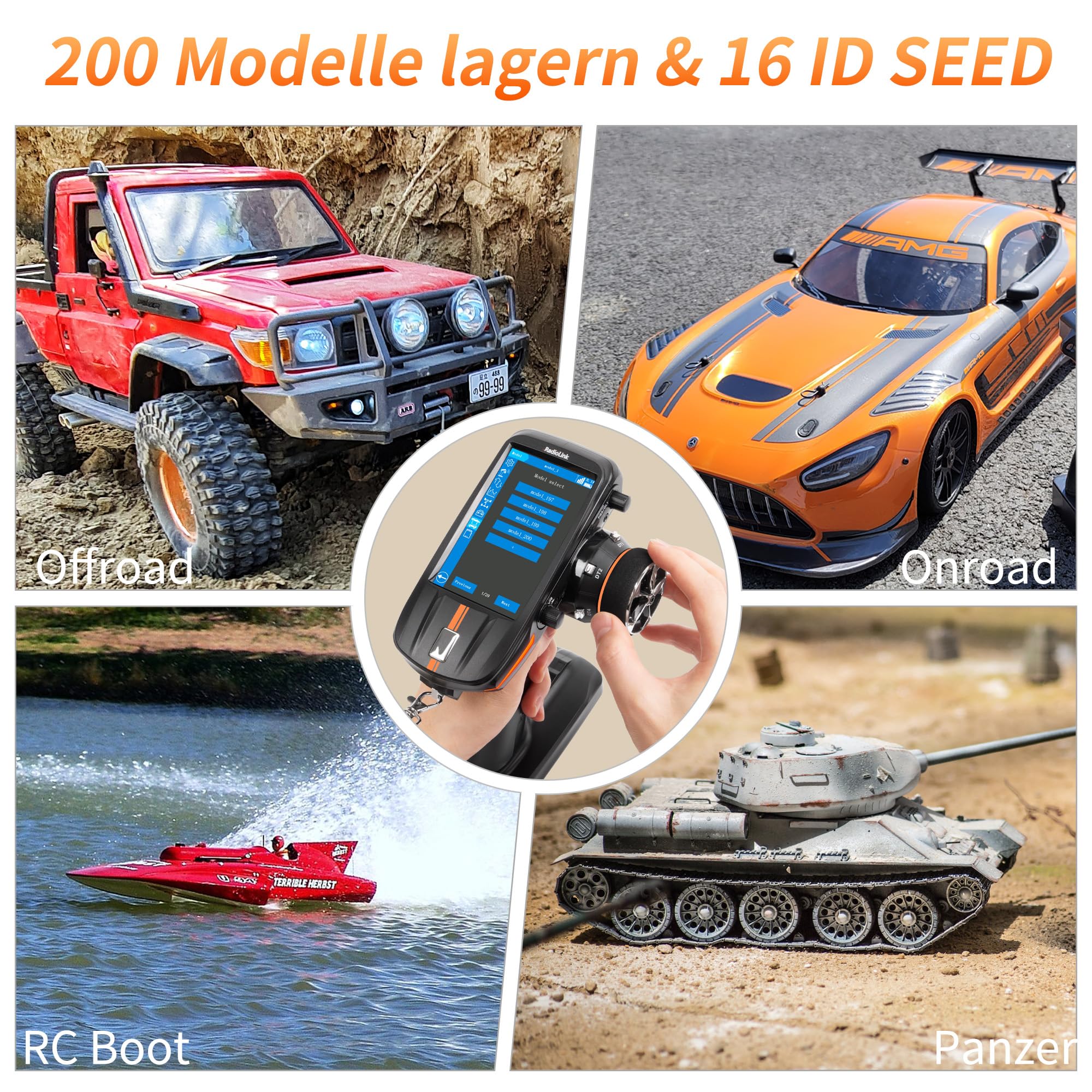 Radiolink RC8X Smart RC Fernsteuerung 8 Kanäle mit wasserdichtem Gyro-Empfänger R8FG 4,3" Bildschirm 200 Modellspeicher RC Fernbedienung Sender für Crawler Bagger Panzer Boot