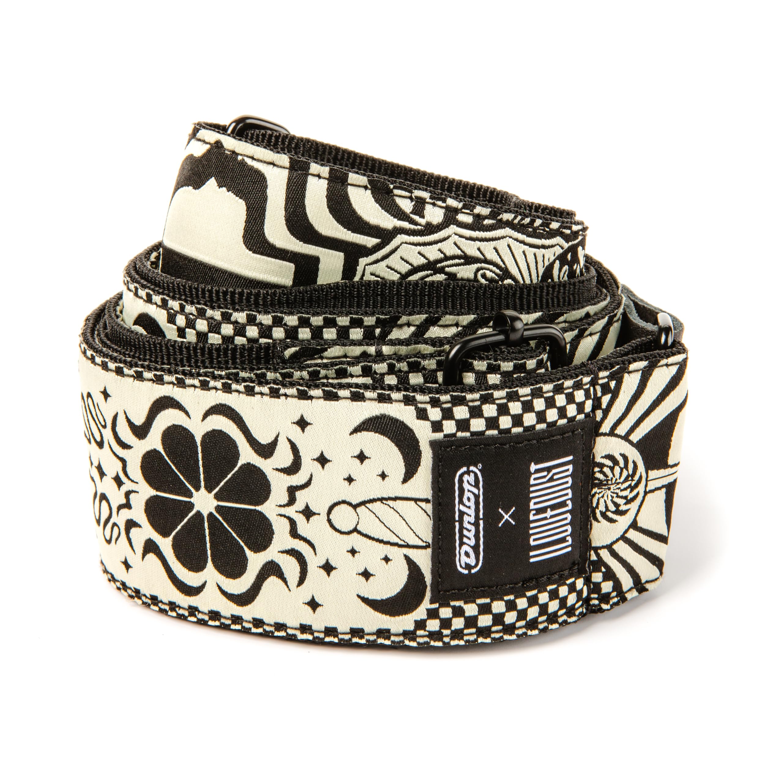 Jim Dunlop Correa para guitarra, ILOVEDUST Night Spells Strap, blanco y negro ILD15
