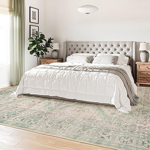 Miniatura 6 de Alfombra lavable de 8 x 10 pulgadas, ultra delgada, envejecida, envejecida, resistente a las manchas, lavable para sala de estar, alfombra tribal