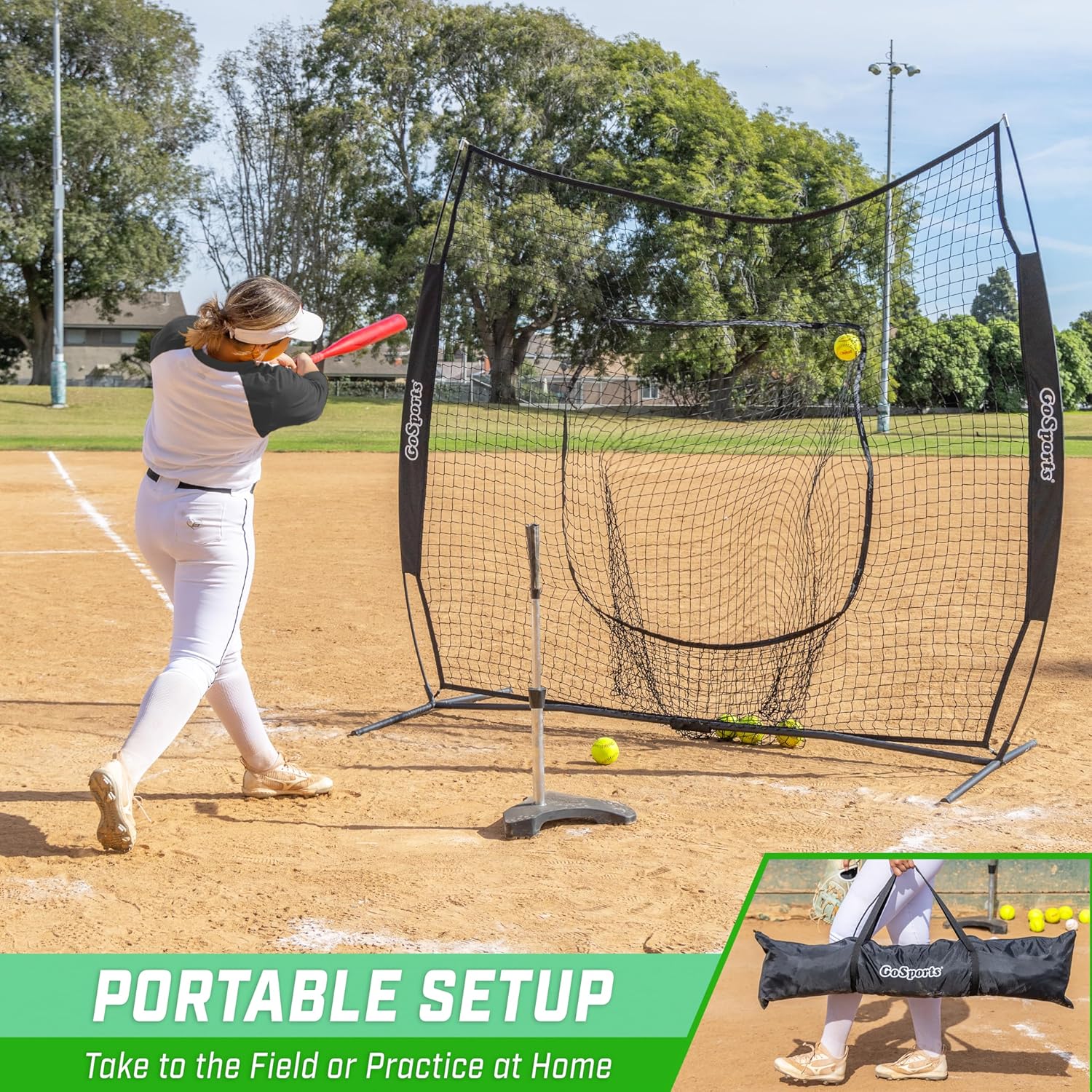 GoSports 7 x 7 ft Baseball & Softball Nets - Available in Team Colors - Batting & Pitching Net with Strike Zone
