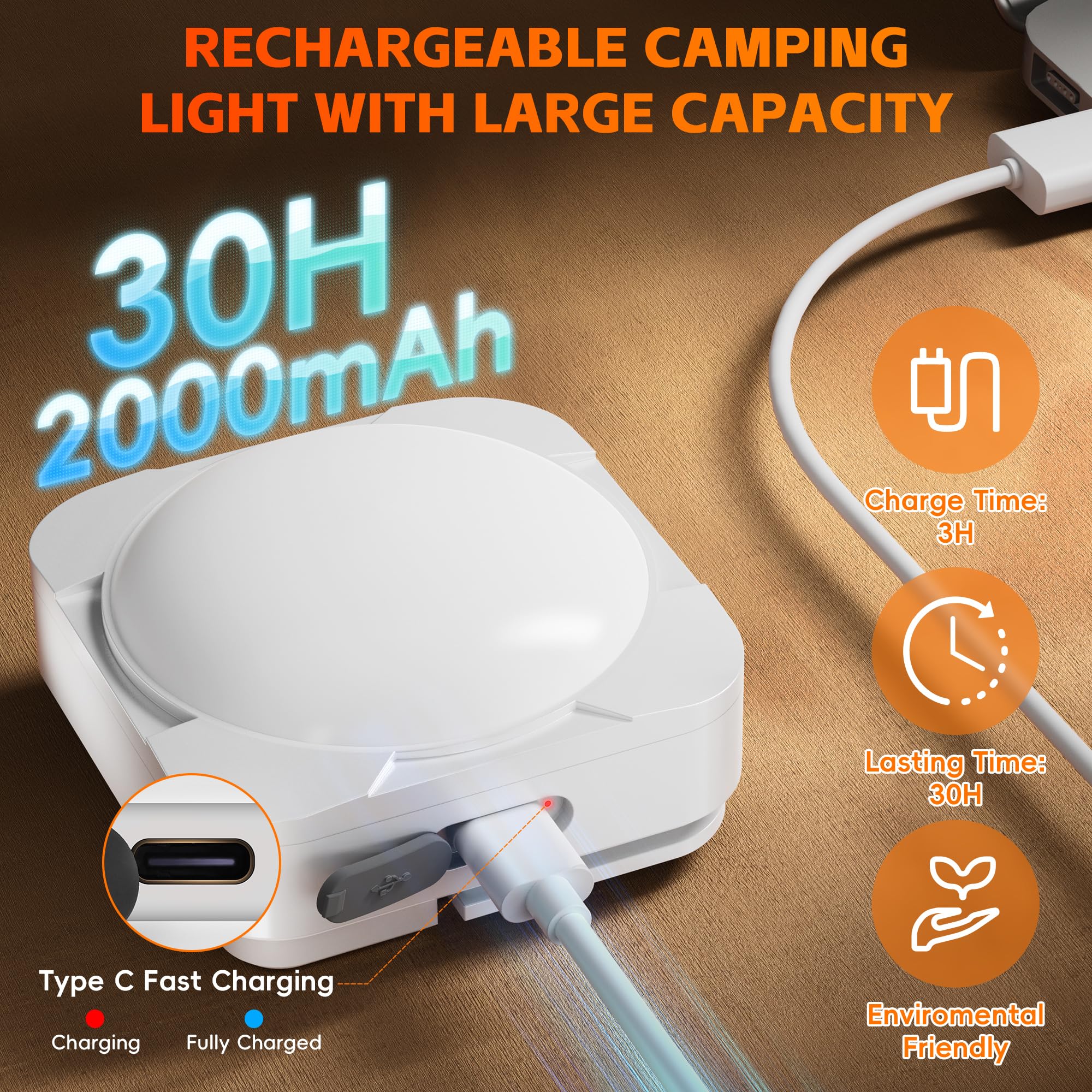 Linterna LED recargable para acampar: 2000 mAh, luz de tienda de campaña con imán, linterna impermeable esencial para camping, senderismo, corte de energía, emergencia, supervivencia, mochilero