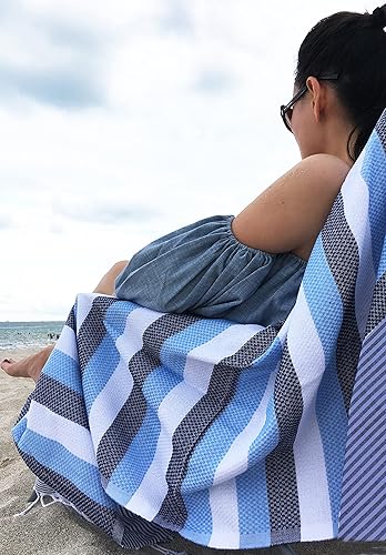 Lux - Toalla de playa de algodón absorbente de gran tamaño de 38 x 75 pulgadas, con bolsillo oculto con zíper, 100% algodón turco natural, talla XL,