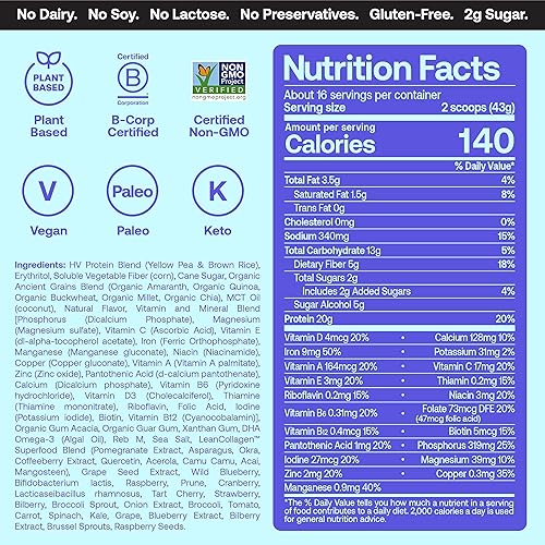 Miniatura 7 de Happy Viking Proteína en polvo de vainilla y chocolate, por Venus Williams, 0.71 onzas de proteína, baja en carbohidratos, keto, vegano, sin gluten,