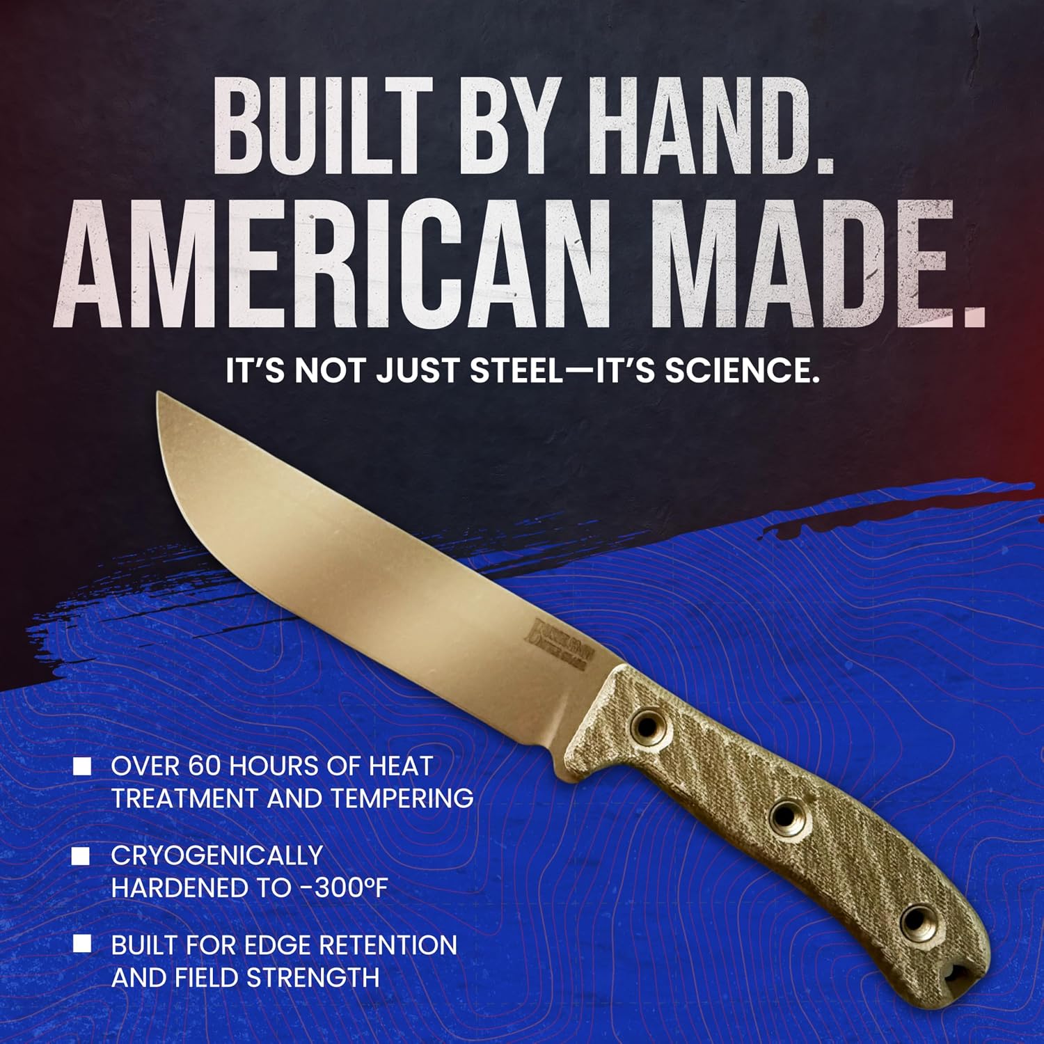 Desert Patrol Field Survival Knife by Jerry Busse – Full Tang Knife with SR-101 Blade & Canvas Micarta Handle – Cryo-Treated & Desert Sage Finish – Includes High-Impact Sheath with Tactical Paracord