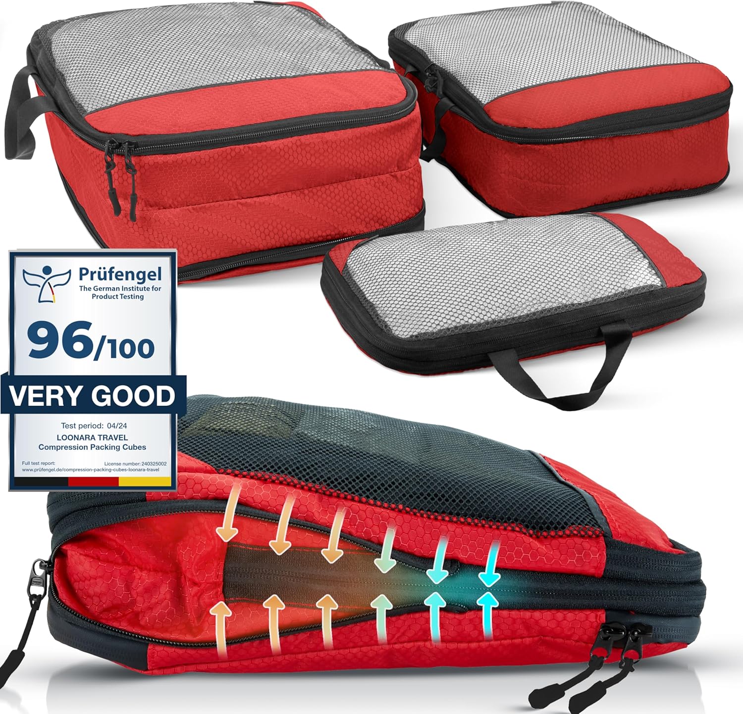 Packing Cubes with Compression for Suitcase and Backpack with Packing Bag, Sunset Blaze – Red, 3-piece