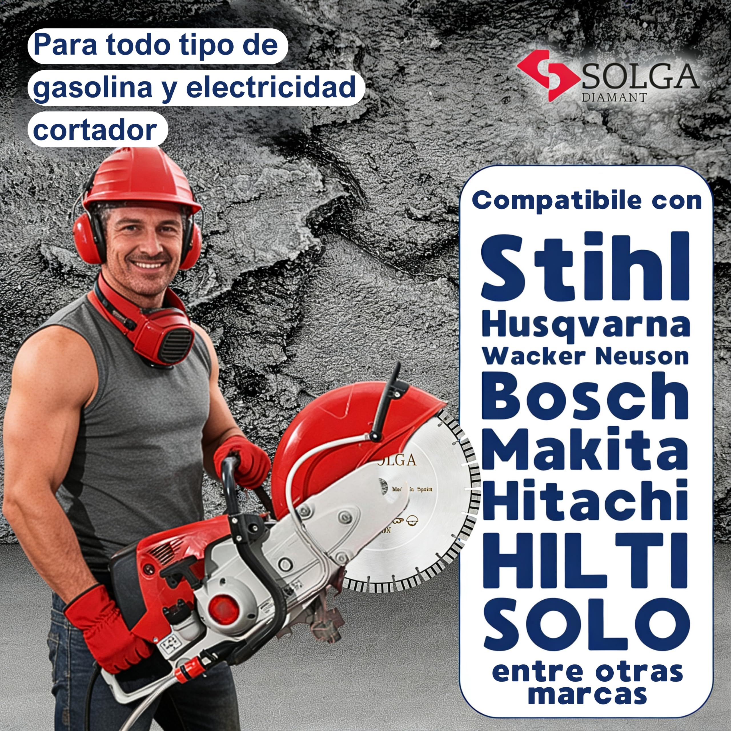 SOLGA Disco de corte Diamant Turbo de 400 mm, hormigón, piedra, hormigón armado, ladrillo, granito, asfalto, amoladora angular (gasolina/eléctrica), larga vida útil, orificio de 25,4 mm