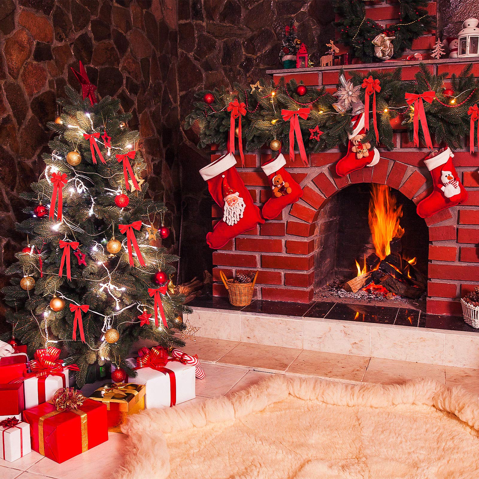 Syhood Christmas Wired Velvet Ribbon with Gold Edge Waterproof Velvet Decoration Ribbon Wrapping for Xmas Wreath Bows Floral Craft Ornaments(2.5 Inch X 60 Yard,Red)