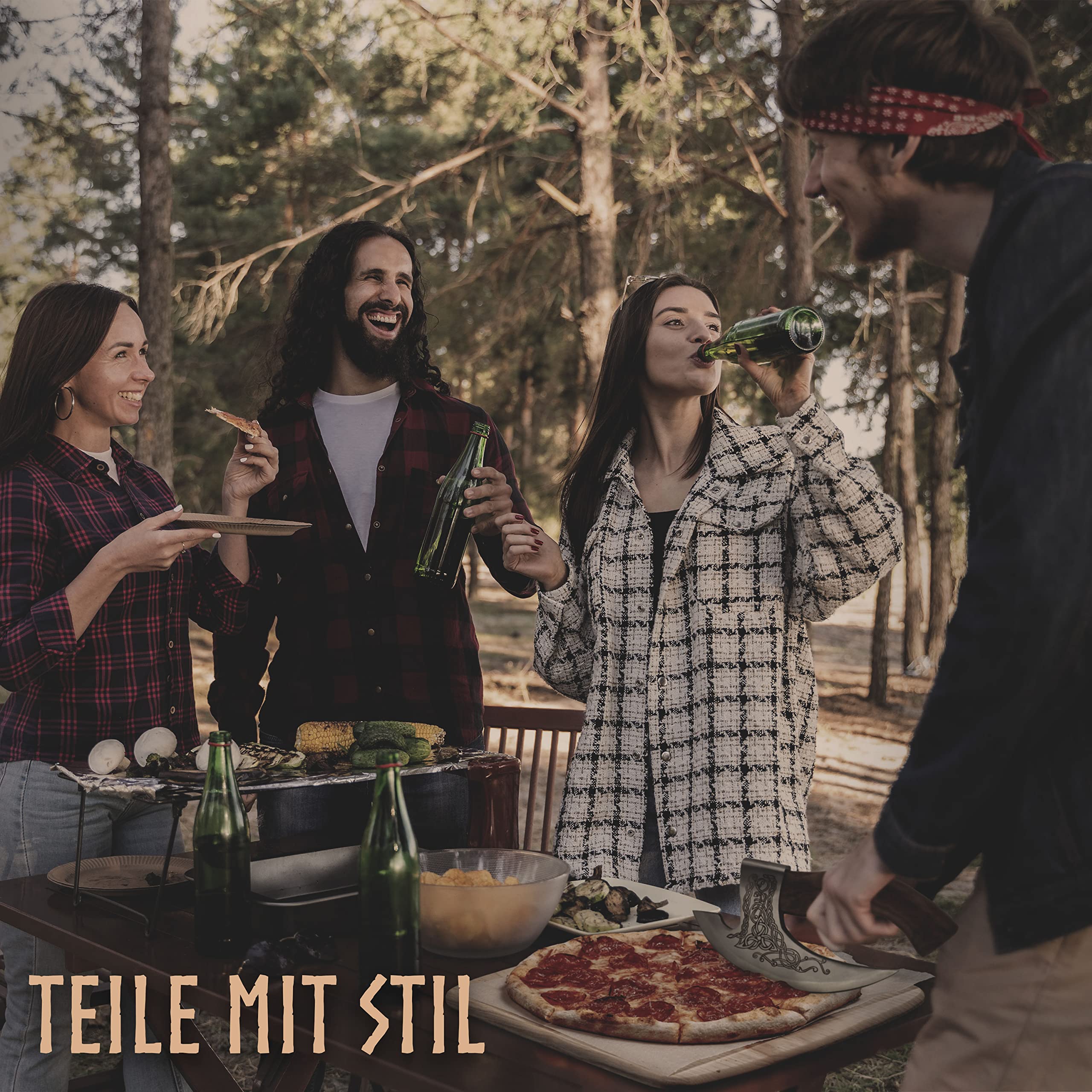 VIKING CRAFT - Pizza Axt Wikinger inkl. Lederschutz - Pizzamesser für echte Wikinger - Pizzaschneider Axt perfekt geeignet als Wikinger Deko - Wikinger Axt, Pizza Wiegemesser, Wikinger Messer, Beil
