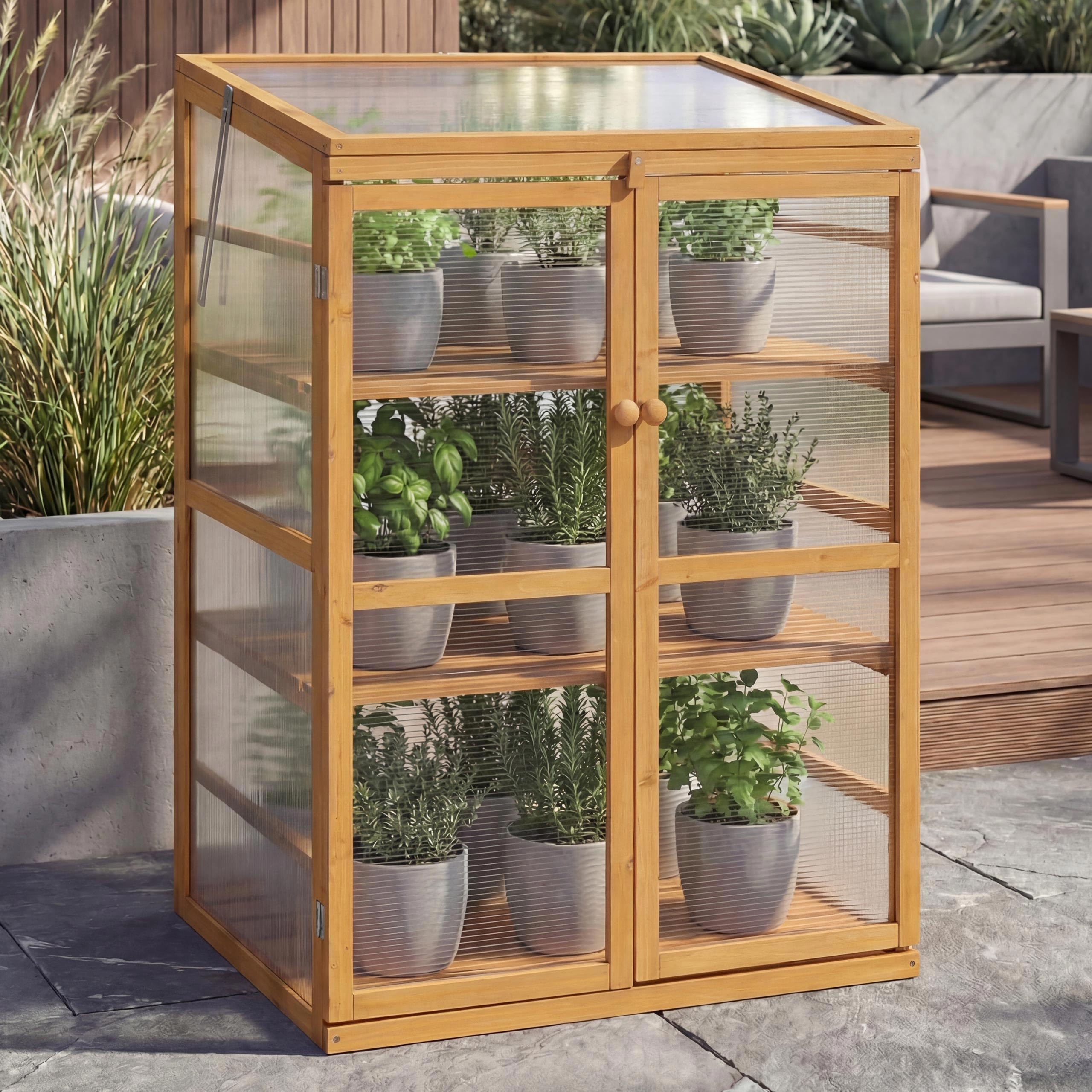 Mendler Gewächshaus HWC-Q13 110x76x57cm Holz - Natur | Treibhaus, Anzuchthaus, Frühbeet, Fenster, verstellbar FSC®-Zertifiziert