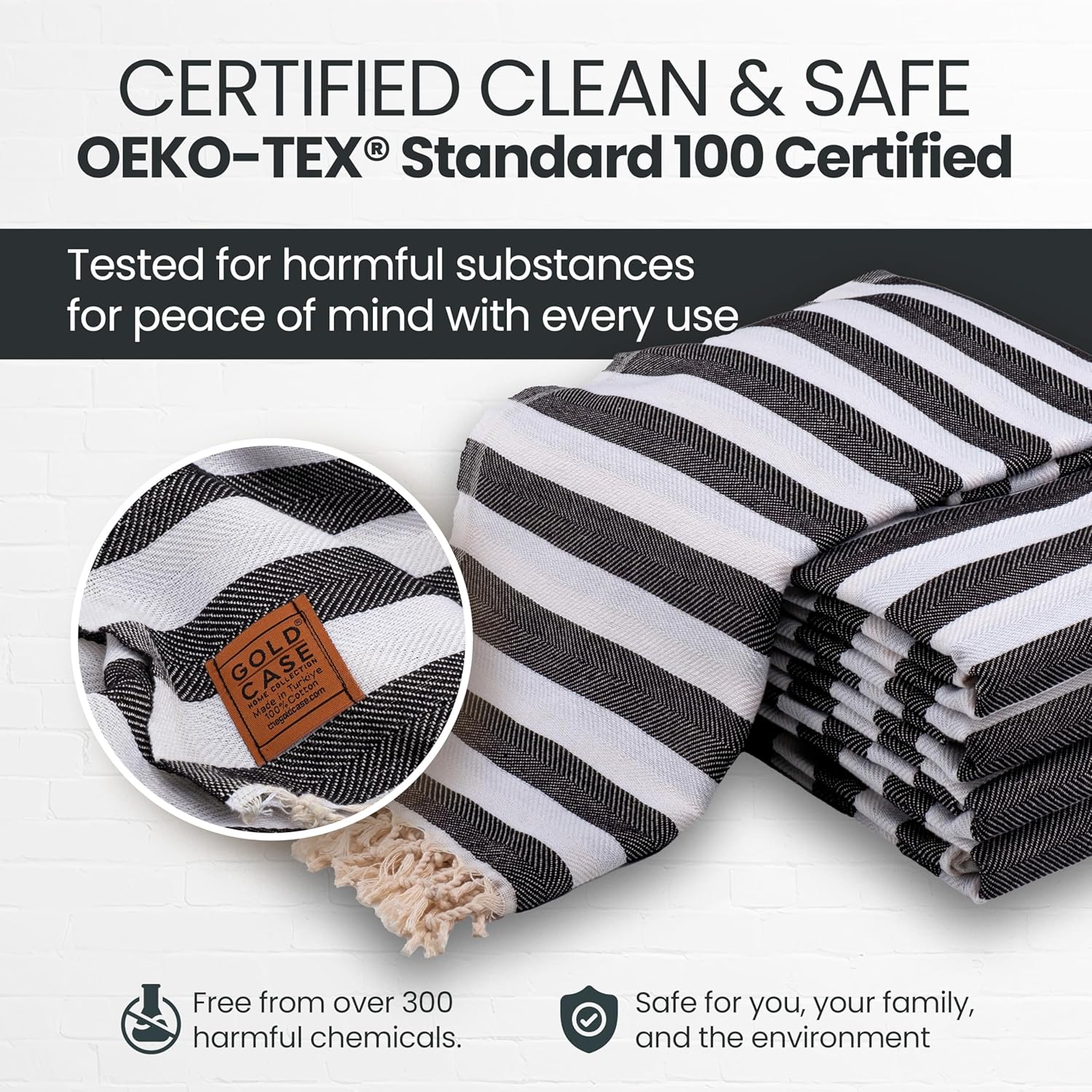 GOLD CASE Turkish Beach Towel Set of 5 – 100% Cotton Beach Towels Oversized 70x38'' – MYRA Quick Dry Swim Towel – Lightweight Turkish Towels Set in Black - Image 4