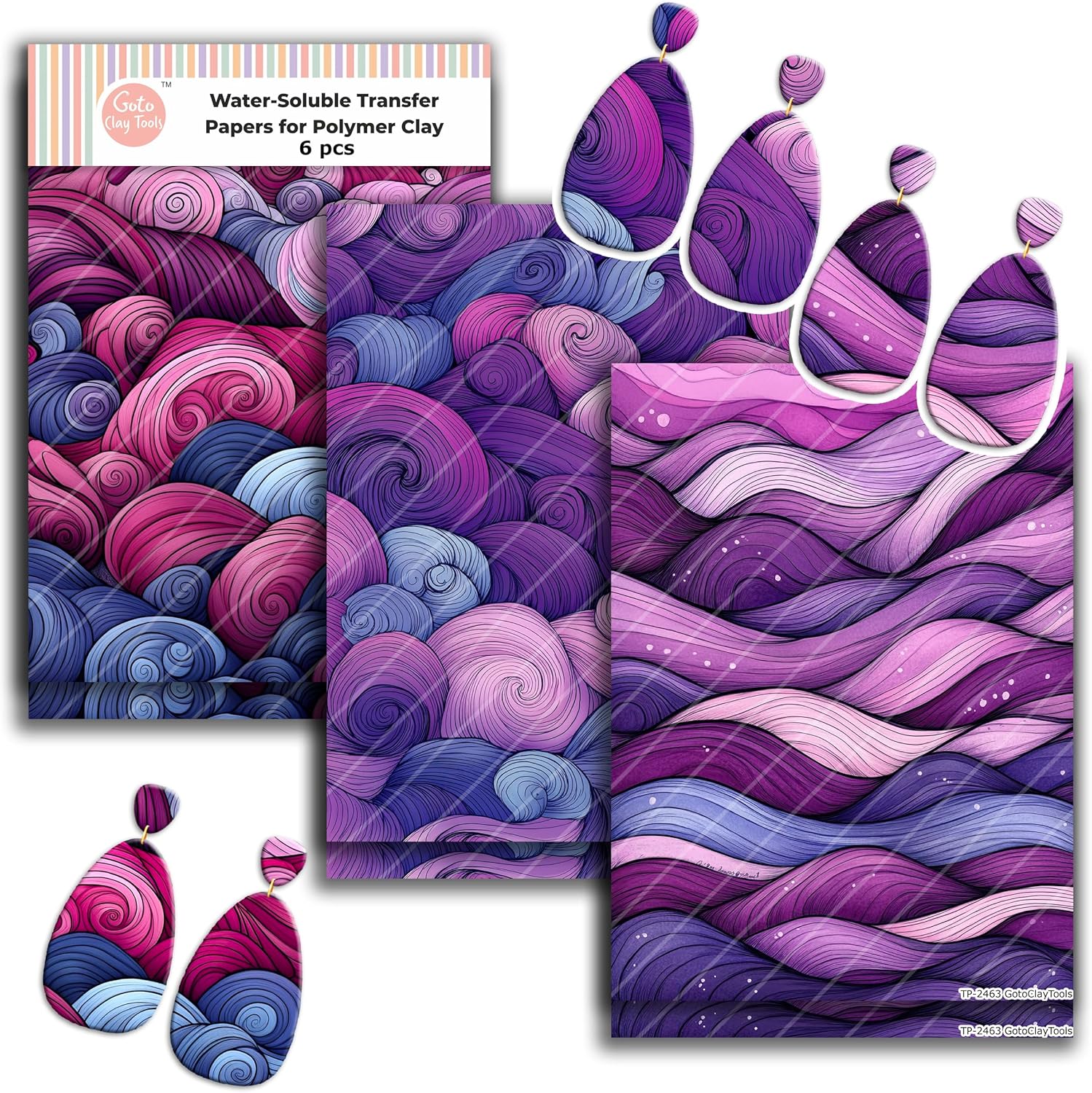 Polymer Clay Transfer Paper & Silk Screen Kit | 14 Piece Zentangle Design Bundle | 8 Water Soluble Transfer Sheets & 6 Reusable Silk Screens for Clay Earrings Jewelry Making Zen KIT