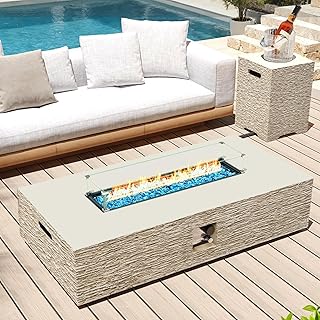 12 Backyard Gas Fire Pit Ideas for Easy Warm Modern Gathering 8 UPHA 56-inch Outdoor Propane Gas Fire Pit Table 50000 BTU Concrete Recta...