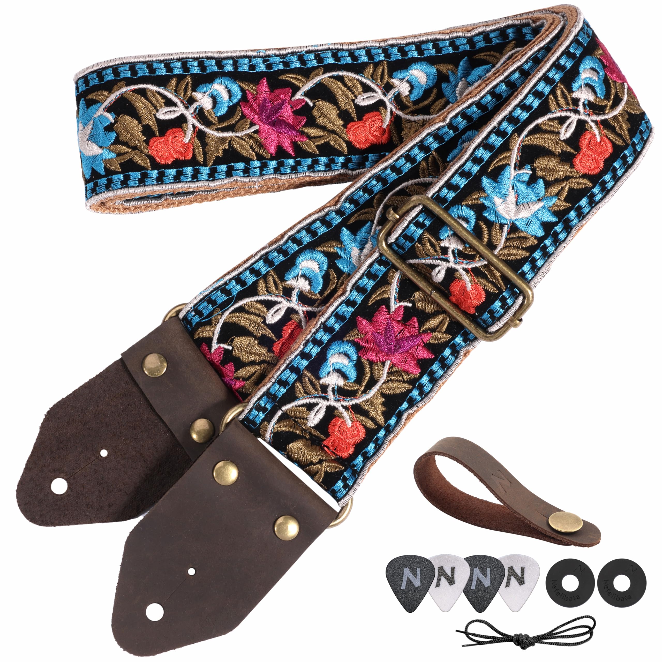 Nefelibata Guitar Strap, Jacquard Embroidery, Cotton Guitar Strap with Crazy Horse Leather Ends for Bass, Electricity and Acoustics, Gifts for Kids, Guitarists Nefelibata Guitar Strap, Jacquard Embroidery, Cotton Guitar Strap with Crazy Horse Leather Ends for Bass, Electricity and Acoustics, Gifts for Kids, Guitarists