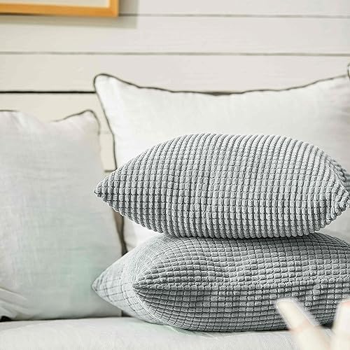 Miniatura 9 de FY FIBER HOUSE Paquete de 2 cómodas fundas de almohada de pana con gránulos de maíz, fundas de almohada cuadradas decorativas suaves para sofá o