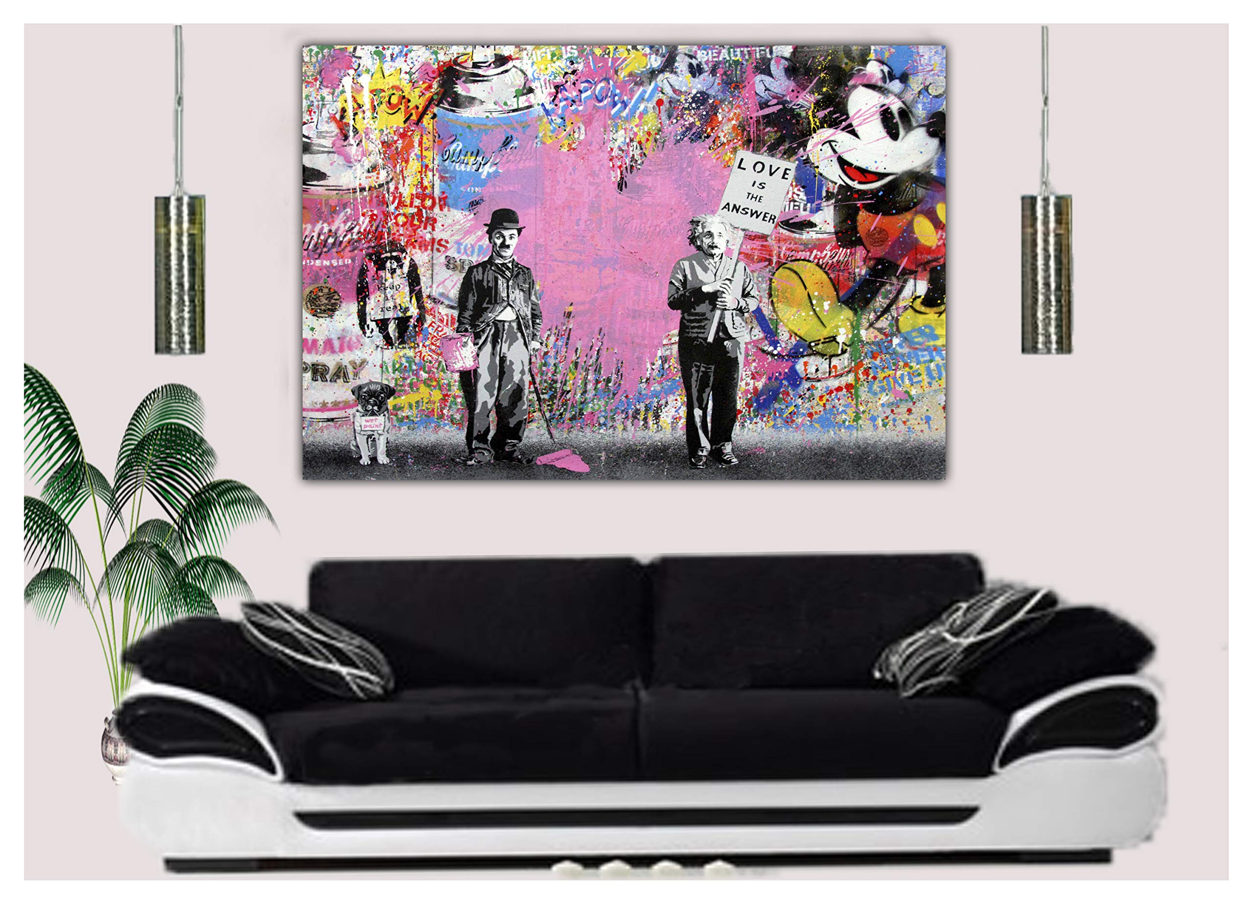 ARTSPRINTS Charlie Caplin Einstein Street Pop Art Ristampa su tela incorniciata da parete, decorazione artistica da parete, 70 x 60 cm, profondità 38 mm