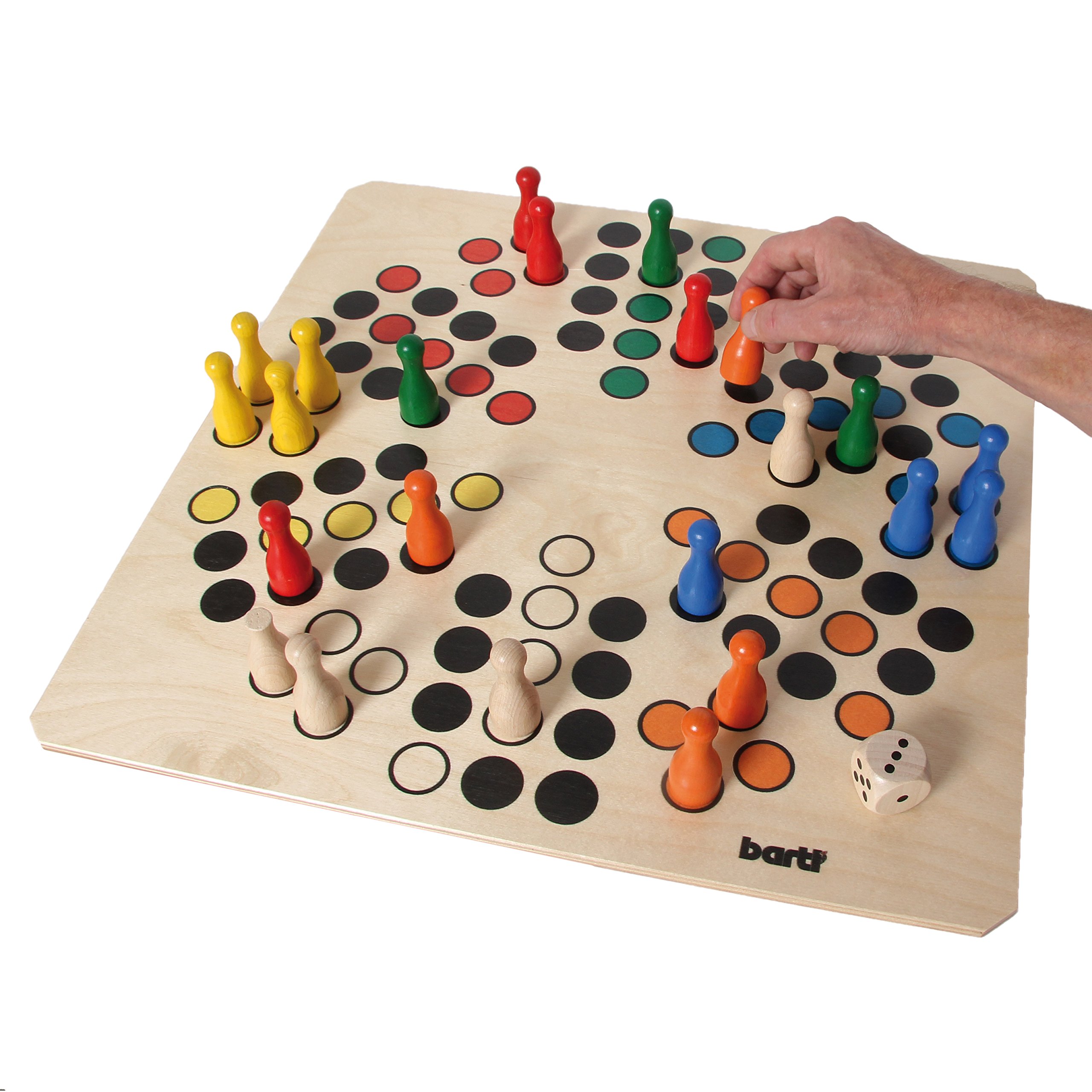 Bartl 108412 Brettspiel Ludo für 6 Personen groß aus Holz XXL Format 50cm x 50cm