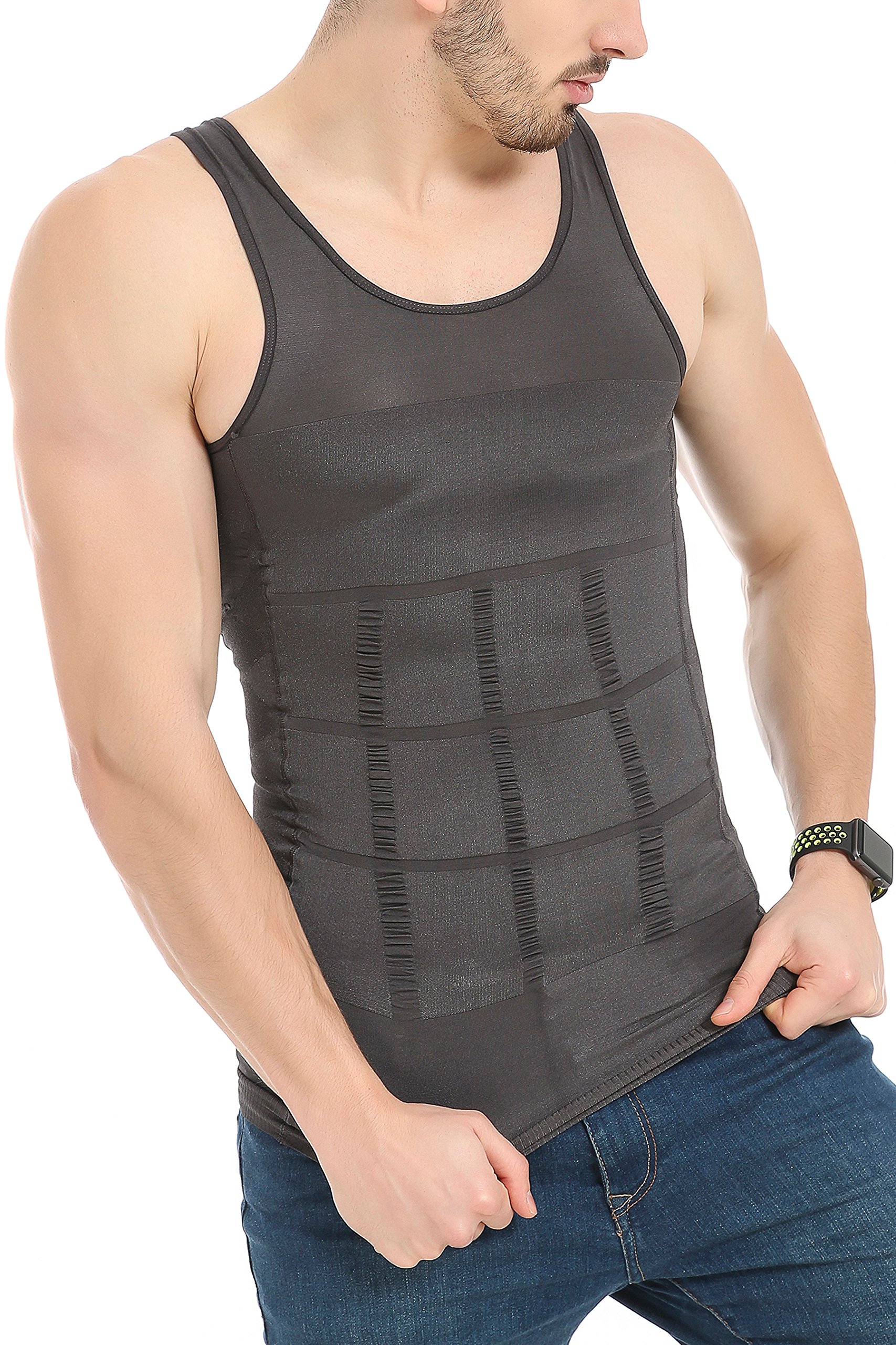 JQ JQAMAZING Mens Slimming Body Shaper Vest Abdomen Slim Shirt Compression Tank Shaperwear (Gray, X-Large)