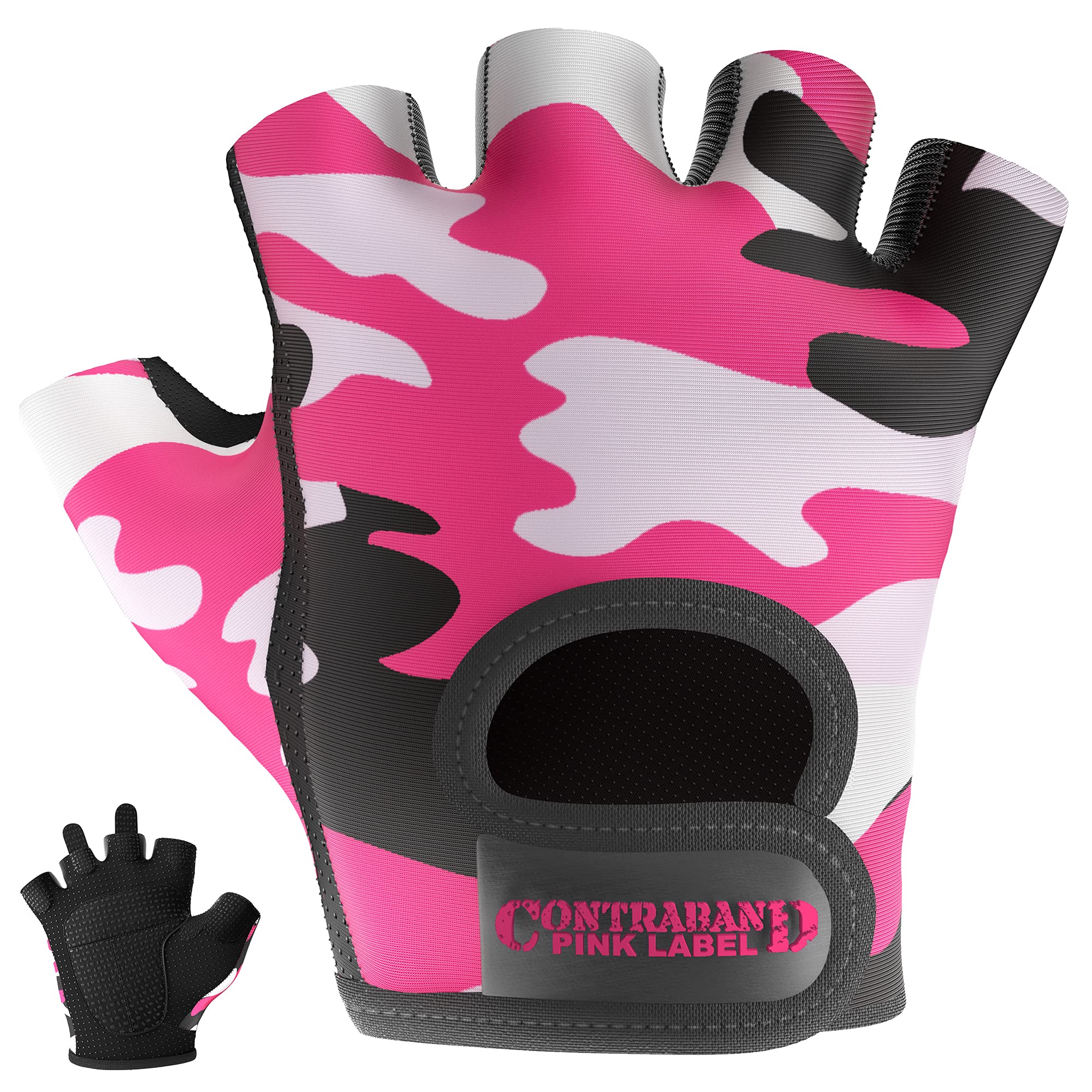 Contraband Pink Label 5217 Women's Design Series Camo Print Lifting and Rowing Gloves (Pair) - Lightweight Vegan Medium Padded Microfiber Amara