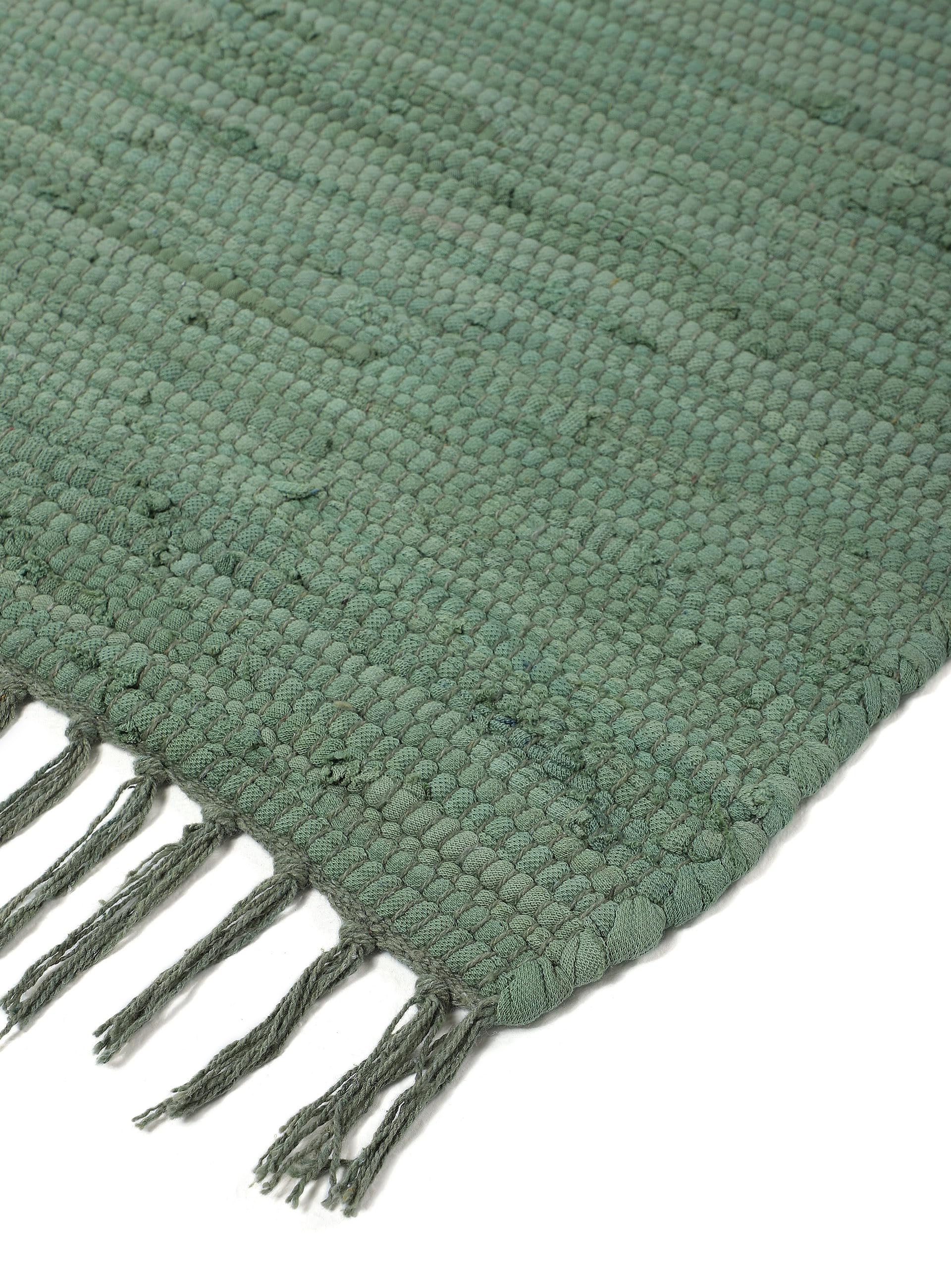 carpetfine Tappeto a tessitura Kilim Chindi Uni verde 140x200 cm, tessuto a mano | Tappeto moderno reversibile in cotone per soggiorno e camera da letto con frange