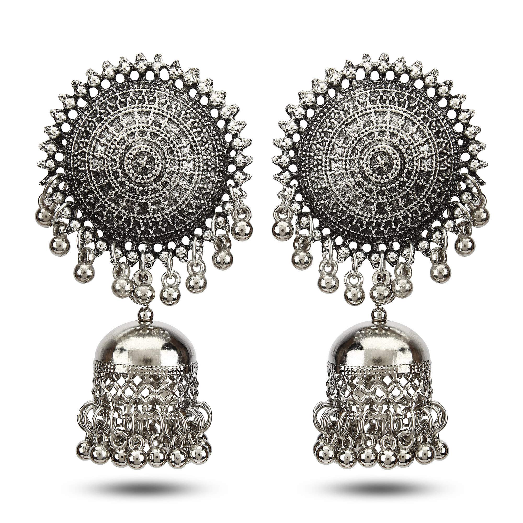 Fashion Jewellery Antique German Silver Oxidised Plated Tribal Cotton Thread Jewellery Necklace Earring Set for Women & Girls.(Valentine Gift Special).