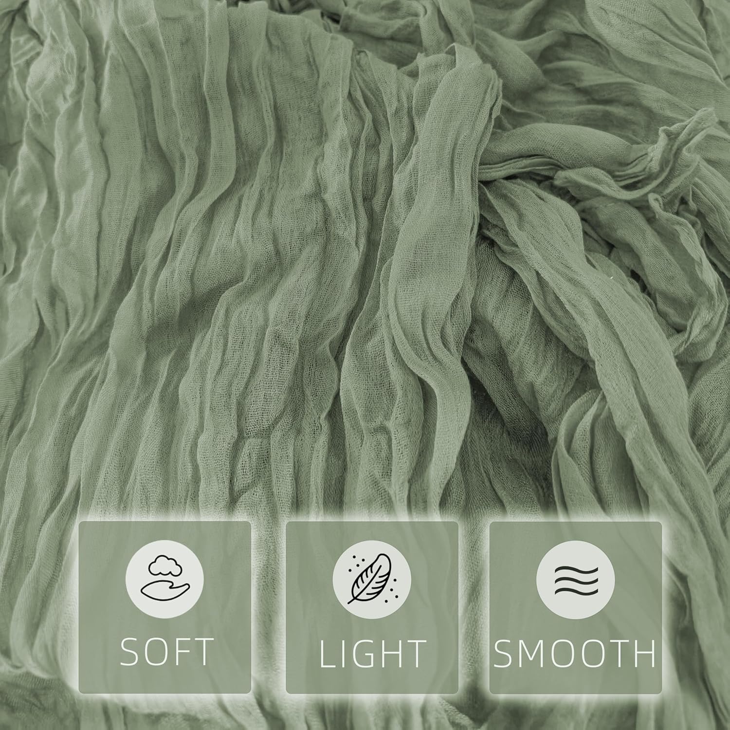 Cheesecloth Table Runner Summer Boho Rustic Farmhouse Gauze 120 inch 10FT Cheese Cloth Runner for Wedding Party Baby Shower Birthday Home Decor Holiday Decorations (Bean Green, 10 Pcs-10 FT)