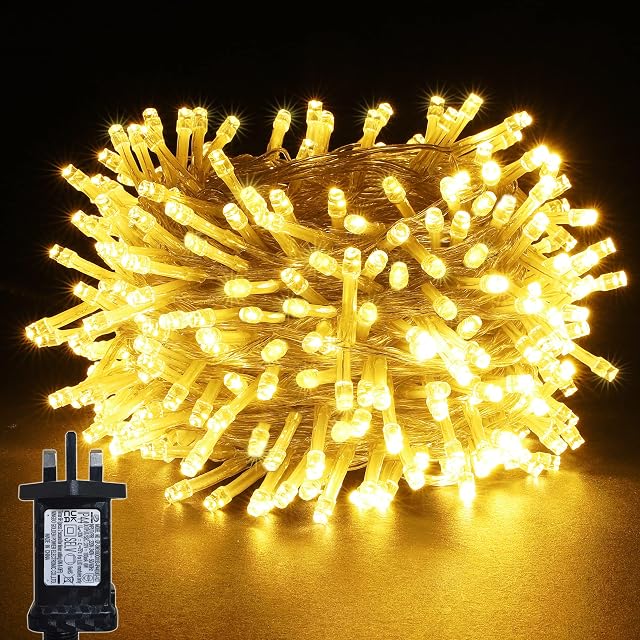 YOSION LED Christmas Lights, 13m 100 LEDs String Fairy Lights On Clear Cable with Timer Function 8 Light Effects Ideal for Home Christmas Halloween Wedding Party (Warm White)