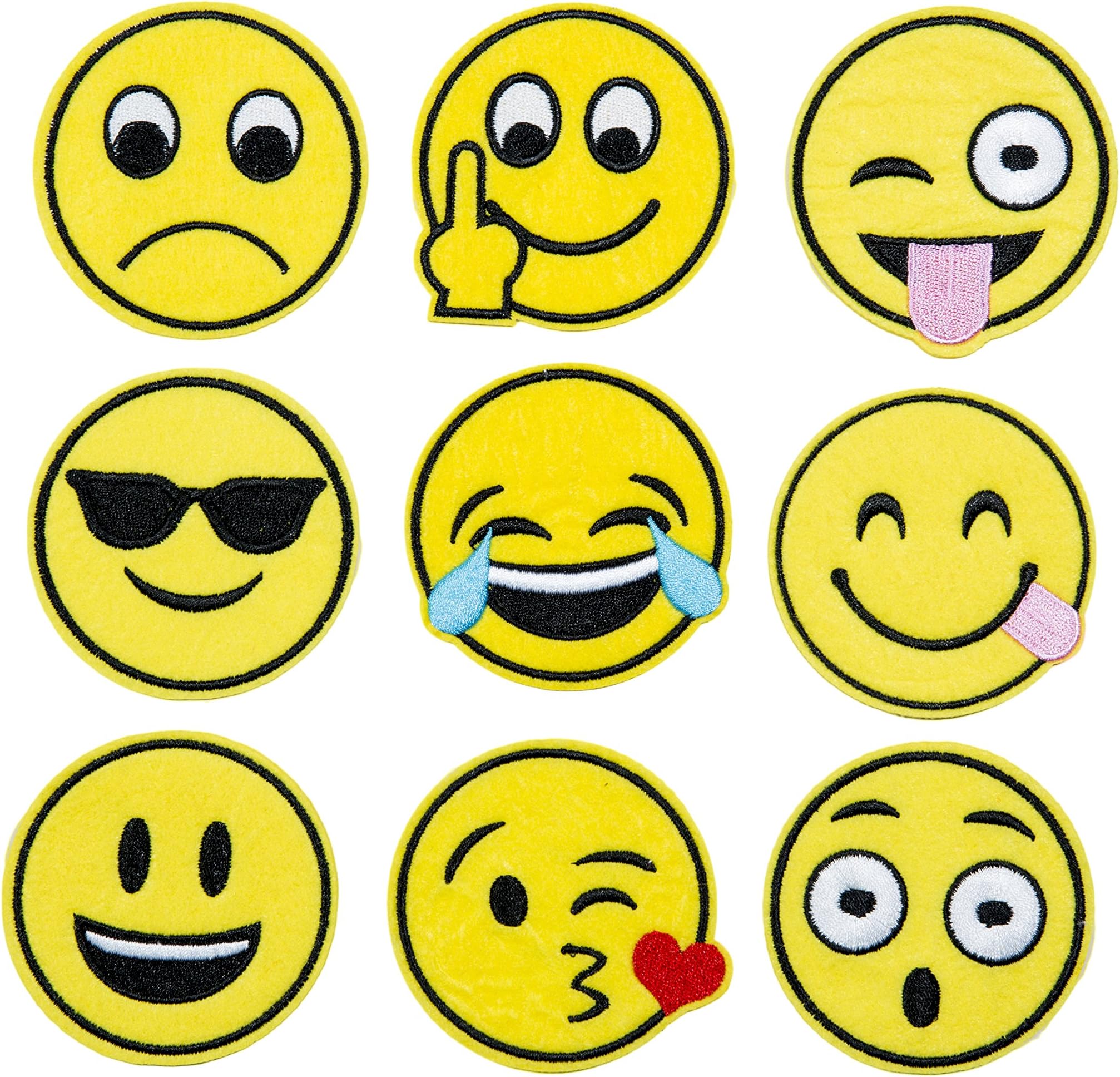 QurlyEmbroidery Applique Decoration DIY Patch Set of 9 Funny Custom Design face kit Iron on for Shirt Jacket Bag hat Pant Vest Jean Cotton Clothes Kid Will Love Great as Happy Birthday Gift