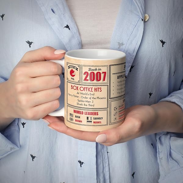 Mug Monster - 19th Birthday Gift - Back in 2007 in This Year Mug, Present for Boys and Girls, Birthday Gifts for Girls, Birthday Gifts for Boys, 19th Anniversary Present, 11oz White Mug - 3