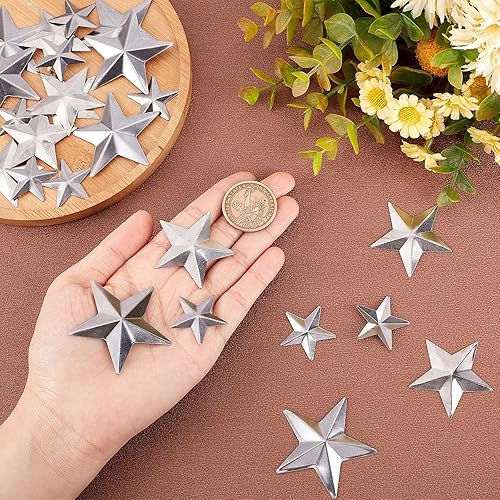 Miniatura 10 de GORGECRAFT 100 piezas de 1 pulgada galvanizada mini estrella de granero de metal vintage rústico estrella de árbol de Navidad tridimensional para