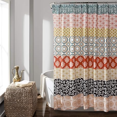 Bohemian Stripe Shower Curtain: Vibrant Splash for Maximalist Bathrooms