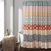 Vista 8 de Cortinas de baño a rayas, decoración moderna, bohemia, 100% poliéster, Turquesa/Anaranjado, 72" x 72