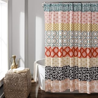 Lush Decor Bohemian Stripe Shower Curtain 72" W x 78" L Turquoise & Orange - Bathroom Curtain - Extra Long Shower Curtain - Boho Decor - Fabric Shower Curtains