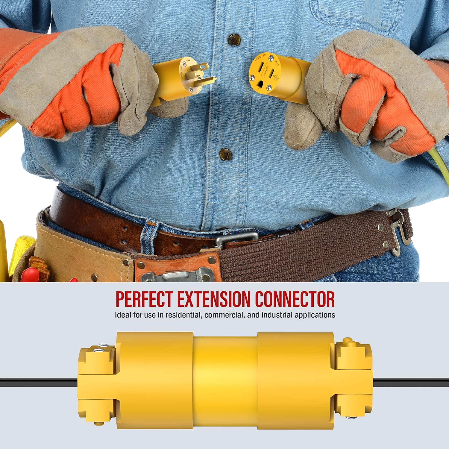 ENERLITES Electrical Replacement Plug & Connector Set, Extension Cord Ends Male and Female, 15 Amp 125 Volt, Straight Blade Plug Grounding Type, NEMA 5-15P & 5-15R, UL Listed, 66202-Y, Yellow: Tools & Home Improvement