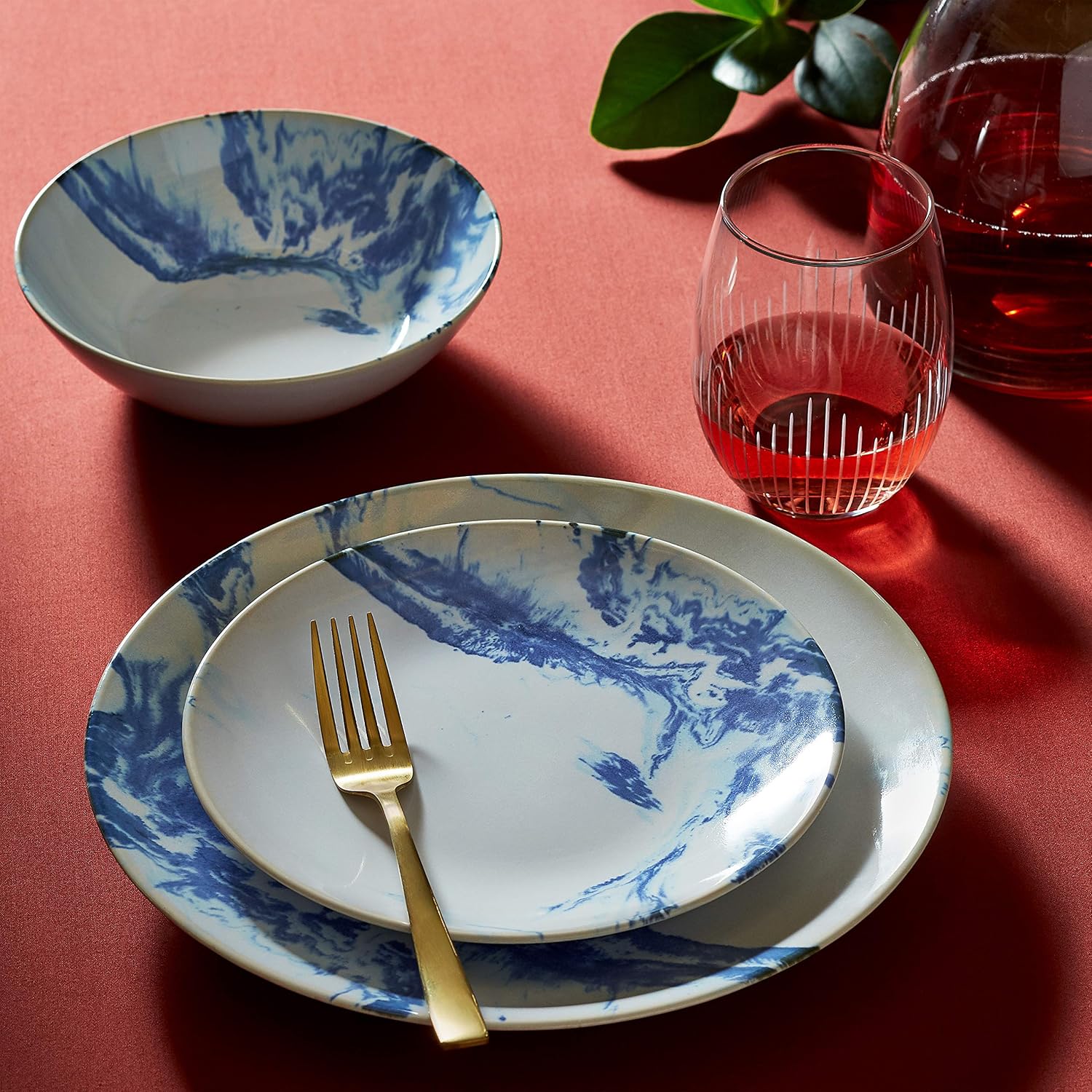 Amazon Brand – Rivet Corwin Modern Reactive-Glaze Stoneware 6-Piece Dinner Bowl Set, Blue Marble