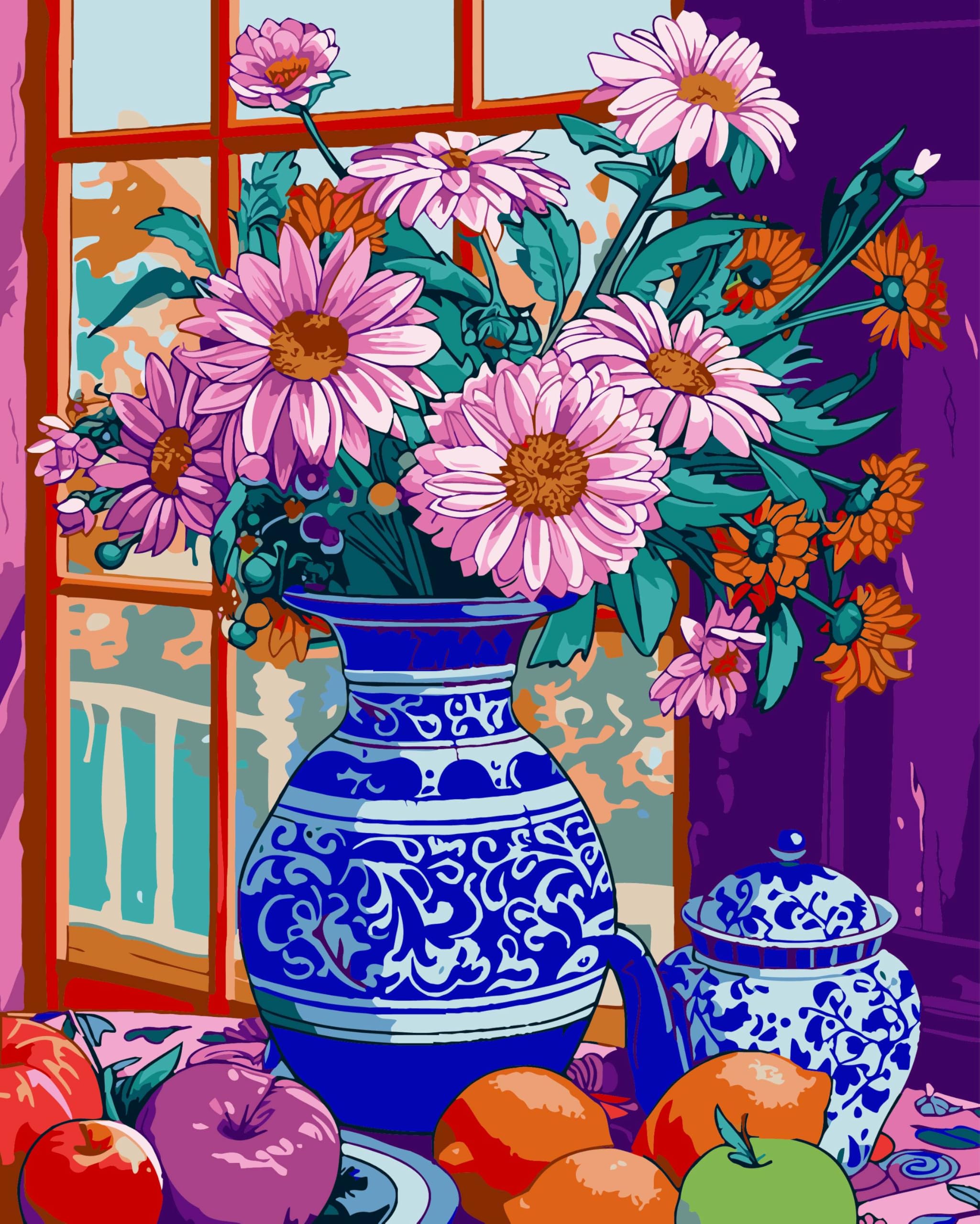 jieyisier Malen Nach Zahlen Erwachsene Blume, DIY Handgemalt Ölgemälde Leinwand, Anfänger Paint by Numbers Kits with 3 Pinseln zur Heimdekoration,16x20 Zoll(Ohne Rahmen)
