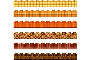 BeYumi 96Pcs Thanksgiving Border, Fall Yellow Orange Brown Plaid Bulletin Board Borders