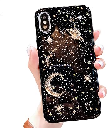 for iPhone XR Case Bling Planet Glitter with Space Sparkle Moon Star Universe Soft TPU Silicone Shockproof Protective Cases Cover for iPhone XR