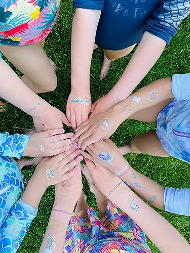 Miniatura 6 de PapaKit Rainbow and Kisses - Juego de tatuajes falsos temporales, 4 hojas de 35 estilos con lámina iridiscente metálica, suministros de regalo