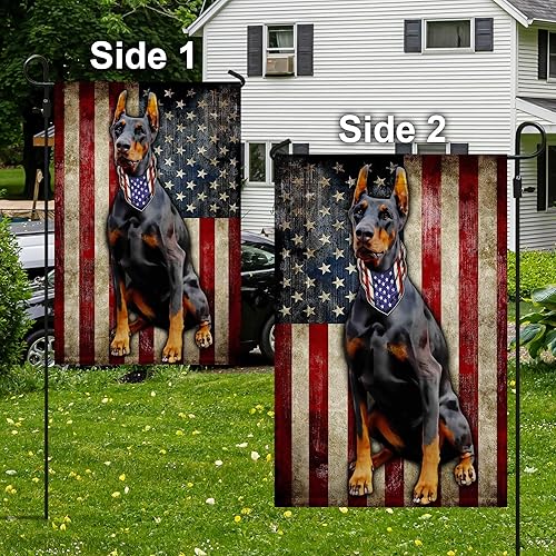 Miniatura 3 de FLAGWIX Banderas estadounidenses  Bandera de Doberman Pinscher, decoración del 4 de julio para interior, exterior, bandera de jardín (11.5 x 17.5