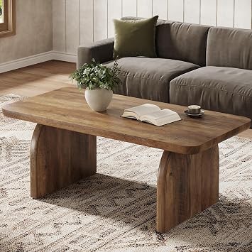 Tribesigns Coffee Table for Living Room, 47-Inch Farmhouse Rectangule Center Table with Rounded Corners, Mid-Century Modern Low Large Cocktail Tea Furniture, Easy Assembly Rustic Brown