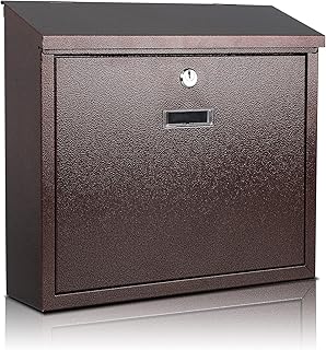 xydled Mail Boxes with Key Lock,Locking Mailbox Wall Mounted, Large Capacity, Galvanized Steel Cover Metal Postbox for House, 14 X 12.5 X 4.25 Inch,Bronze