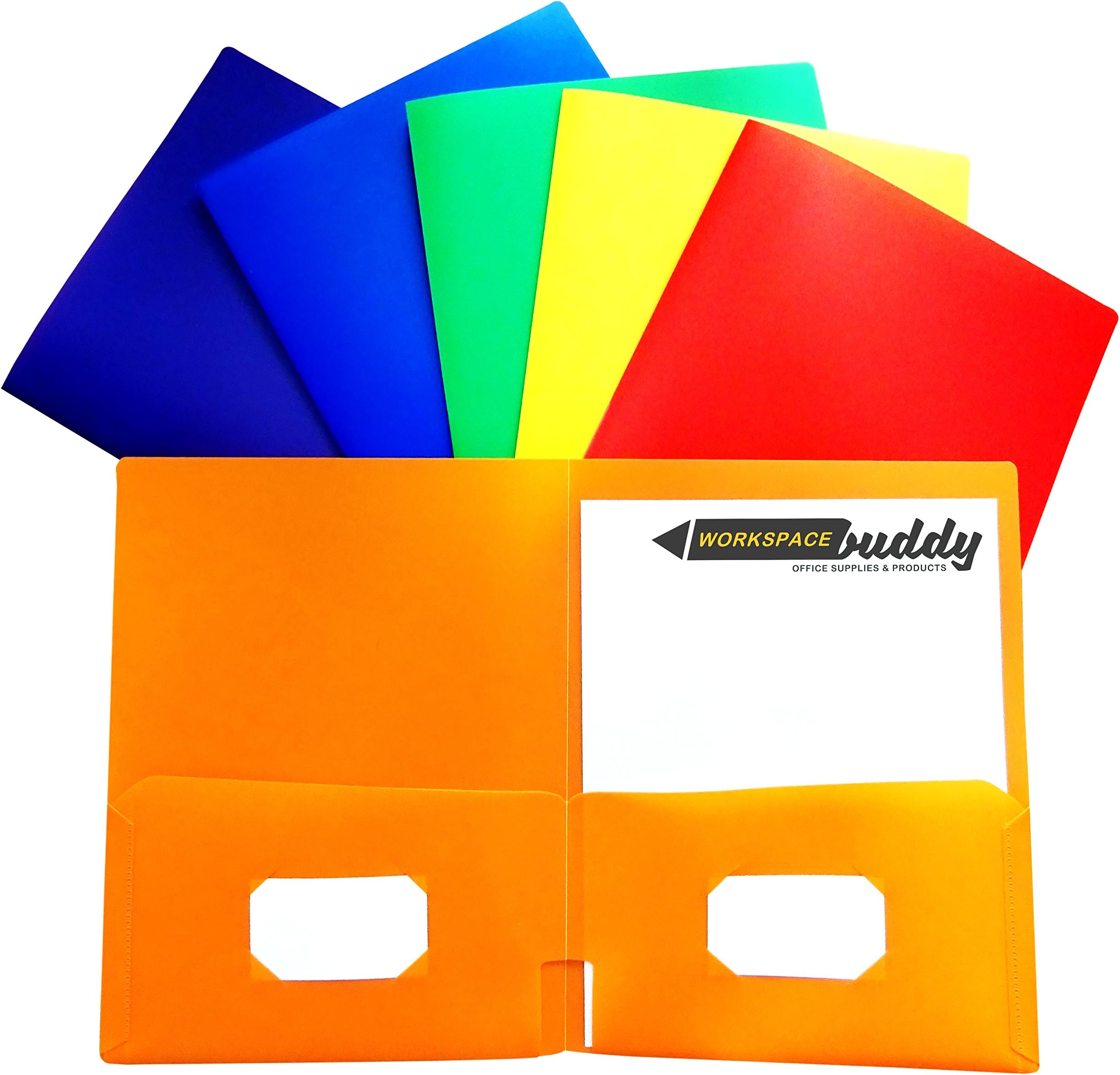 Heavy Duty 2 Pocket Plastic Folder - 2 Sleeve Heavy Duty Folders for School Executive File Folders for Letter and A4 Size Papers With Business Card Holder XL 100 Sheet Storage Capacity, Set of 6