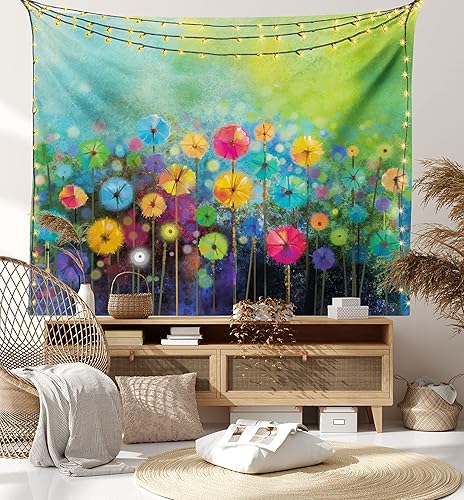 Miniatura 7 de Ambesonne Tapiz de flores, dientes de león destacado en el jardín con pinceladas de acuarela y arte de paisaje abstracto, colgante de pared ancho