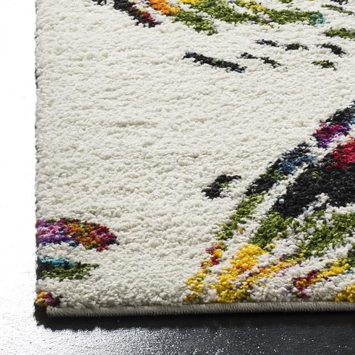 Miniatura 3 de SAFAVIEH Fiesta Shag Collection - Alfombra para pasillo, 2 pies 3 pulgadas x 8 pies, color crema y multicolor, diseño moderno, no desprende pelusa y