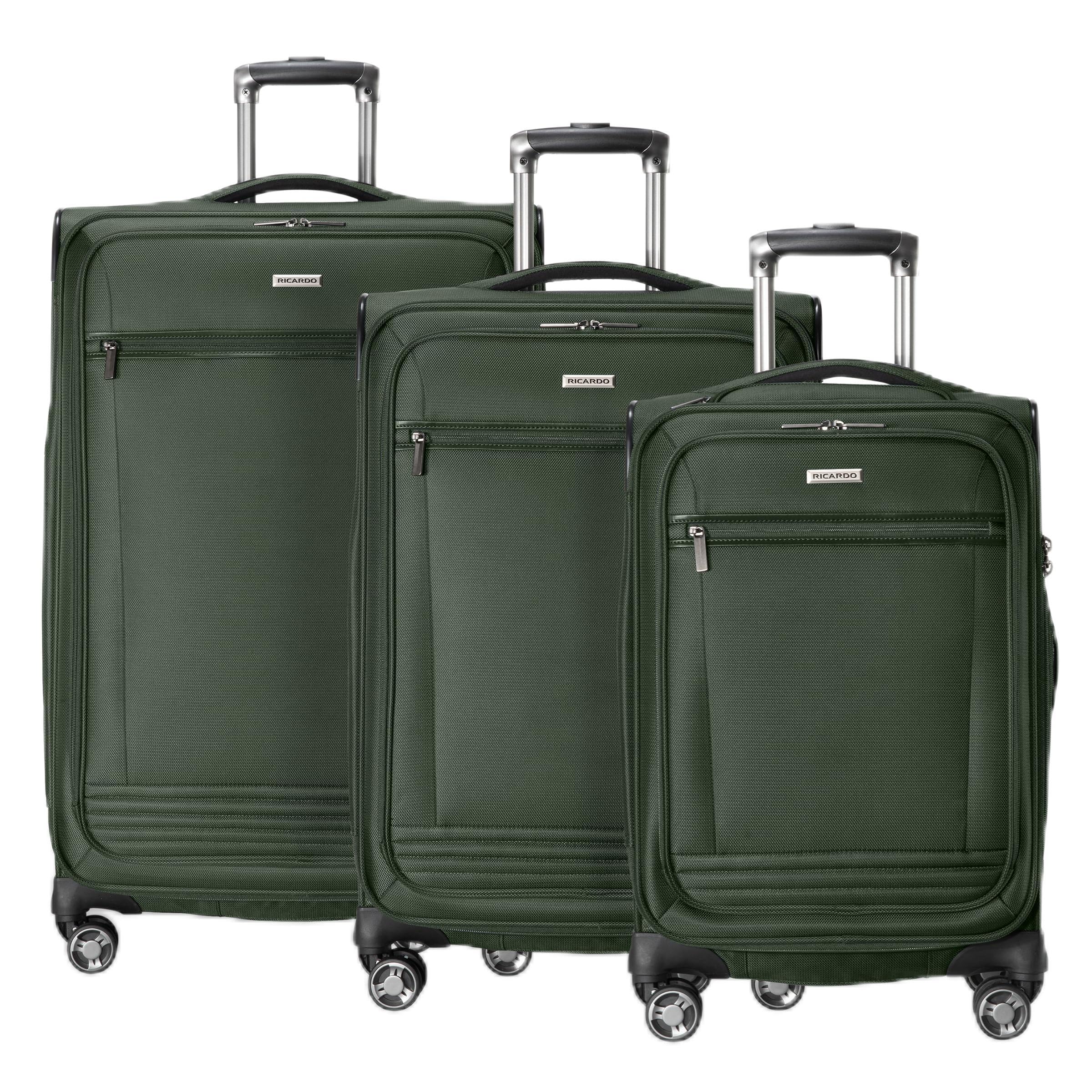 Ricardo Beverly Hills Avalon Softside 3-Piece Luggage Set Made with Sustainable 100% Recycled PET (rPET), Lightweight, Eco-Friendly Travel, Expandable, Dual Spinner Wheels, Juniper Green