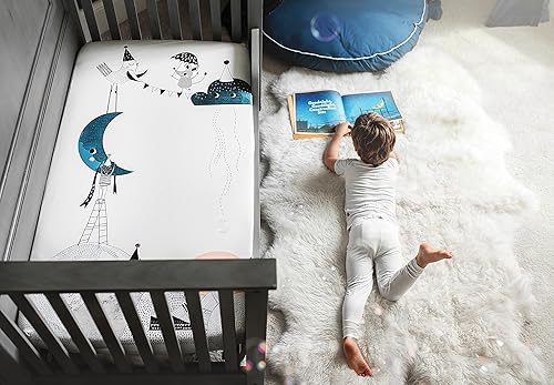 Miniatura 6 de Rookie Humans Sábana bajera ajustable 100% satén de algodón: cumpleaños de la luna. guardería moderna, uso como fondo de fotos para las fotos de tu