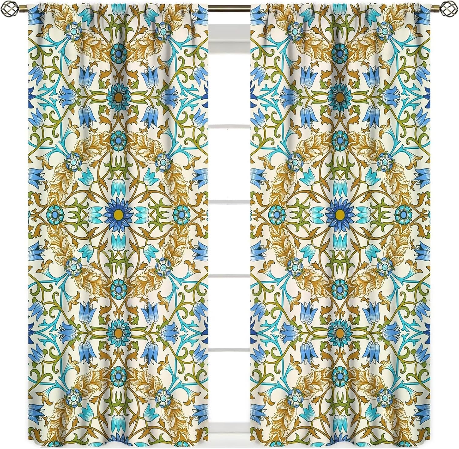 William Morris Botanical Windows Curtains,Tree of Life Original Design Floral Patterns Vintage Floral Patterns Curtains for Living Room Bedroom 42x63in Blackout