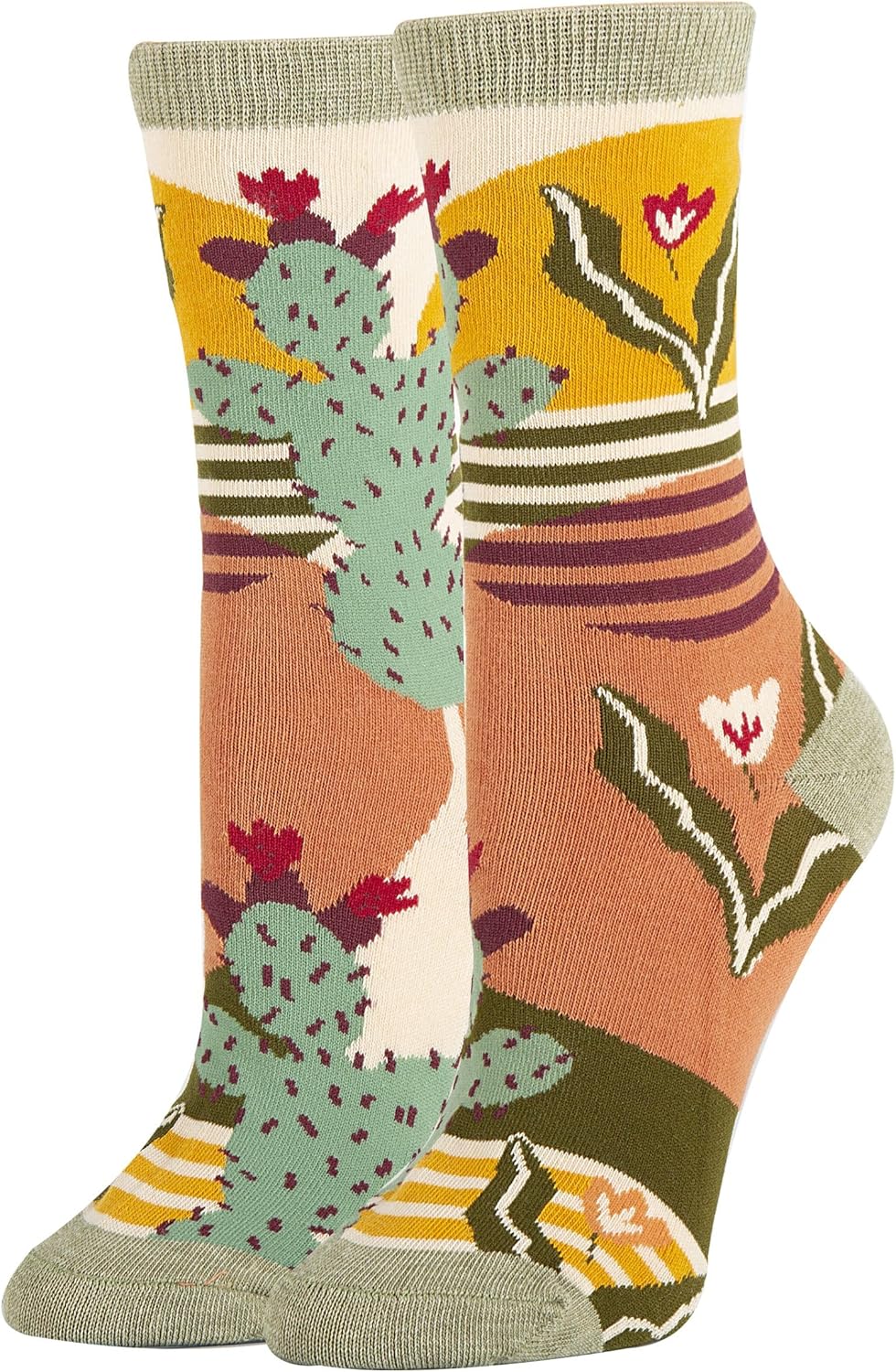 Sock It Up Women’s Colorful Patterned Dress Socks, Premium Cotton Casual Fashion Crew Socks, Sol De Cactus
