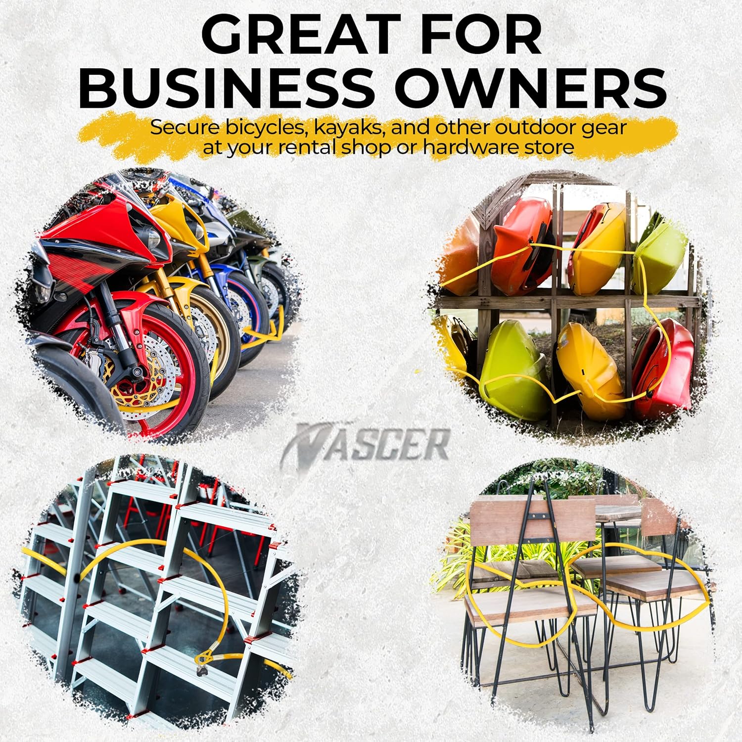 Commercial Heavy Duty Braided Galvanized Steel Theft Deterrent Security Cable with Looped Ends. (1/2 Inch Thick, 7x19 Construction, 10 Feet)