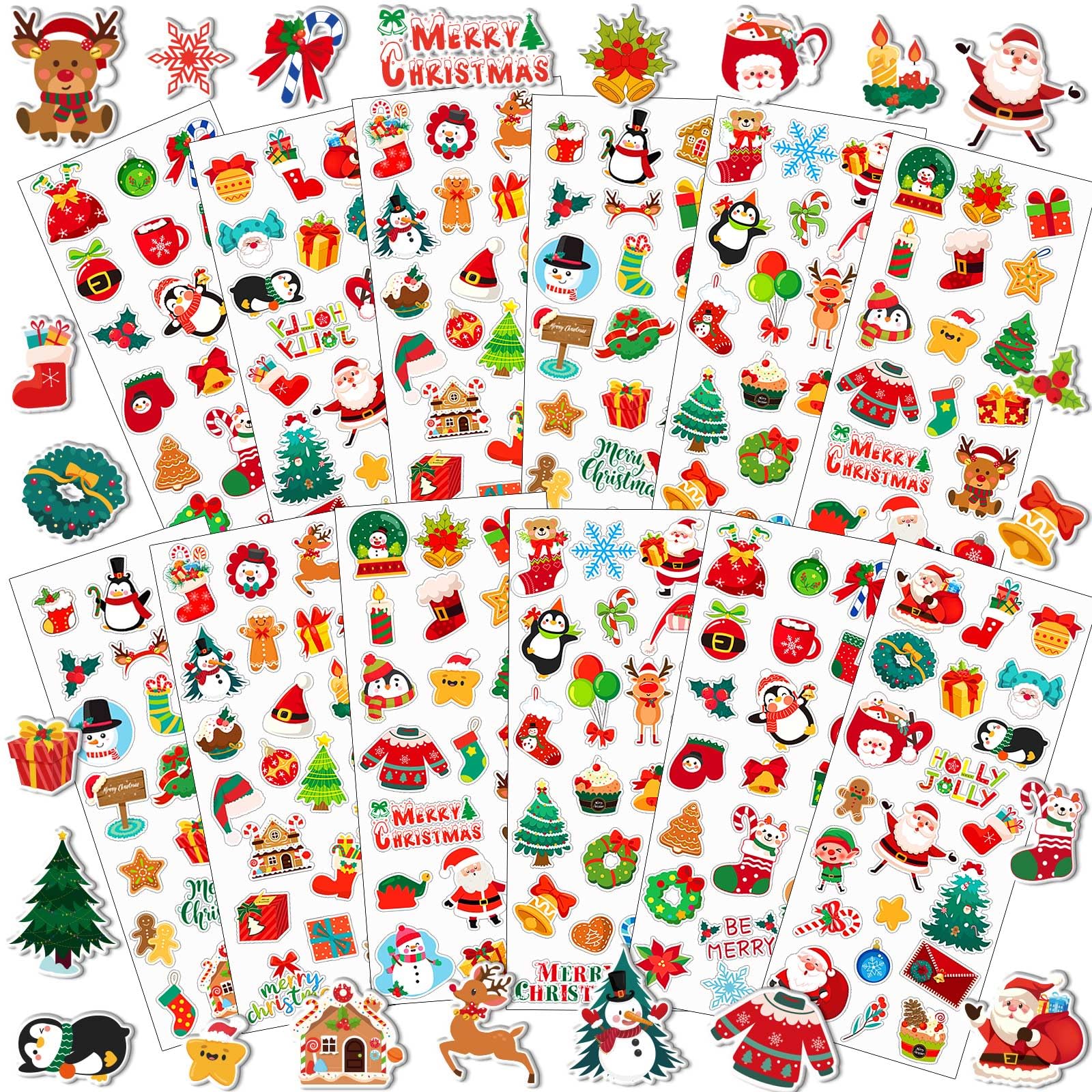 UPINS Weihnachts Aufkleber für Kinder, 12 Blatt 3D Puffy Sticker Schneemann Rentier Baum Weihnachtsmann Schaumstoff Sticker für Weihnachtsfeiern, Geschenke, Scrapbooking, DIY-Basteln